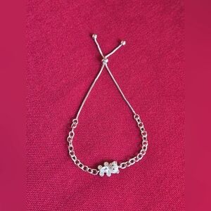 Pretty Bird Silver Adjustable Bracelet with Teddy Bear And Crystal Accents